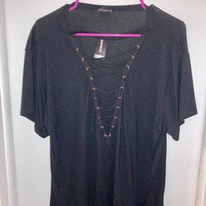 Express Black String Neck Tee